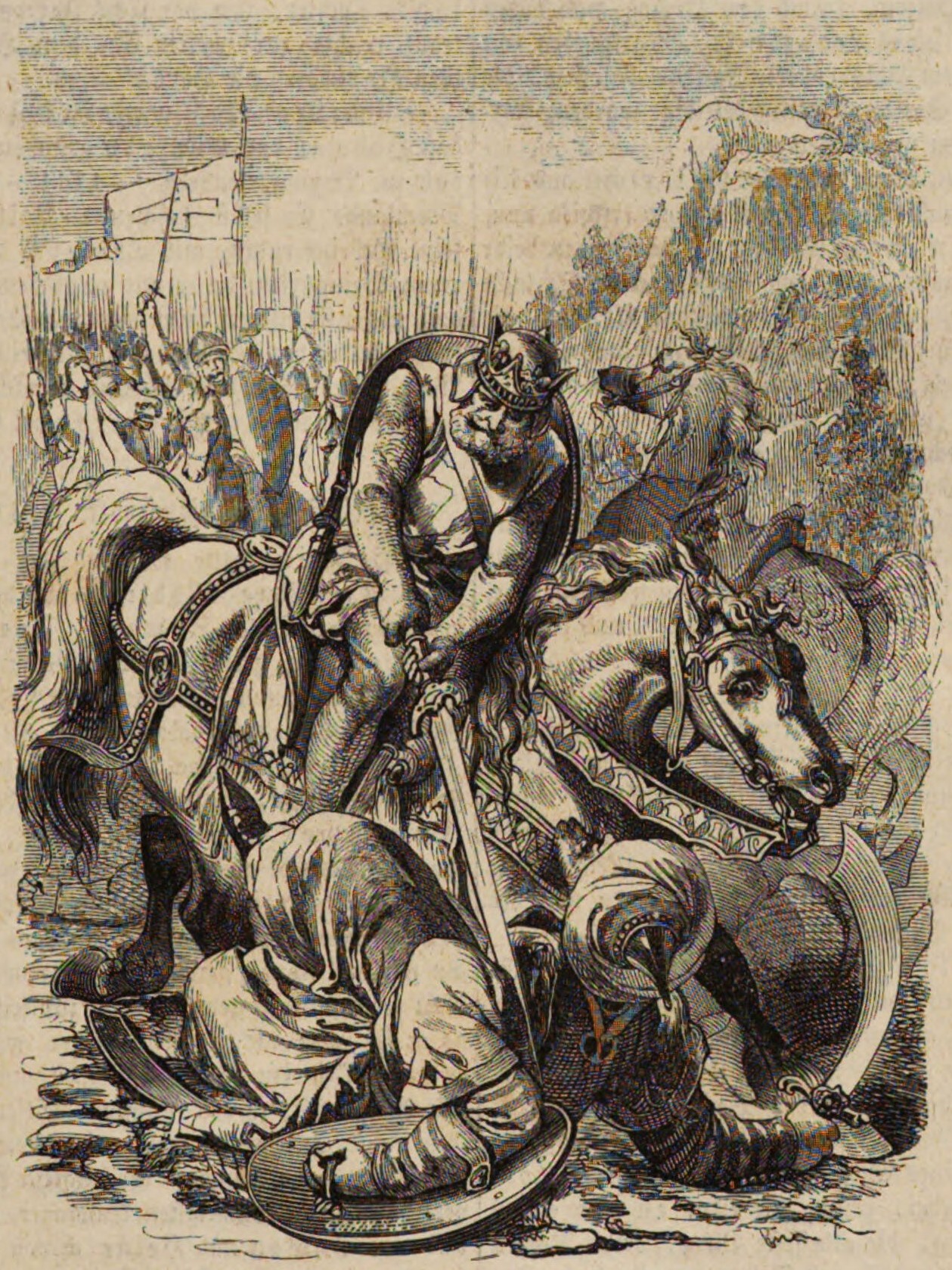 Emperor Conrad splits a Saracen near Damascus