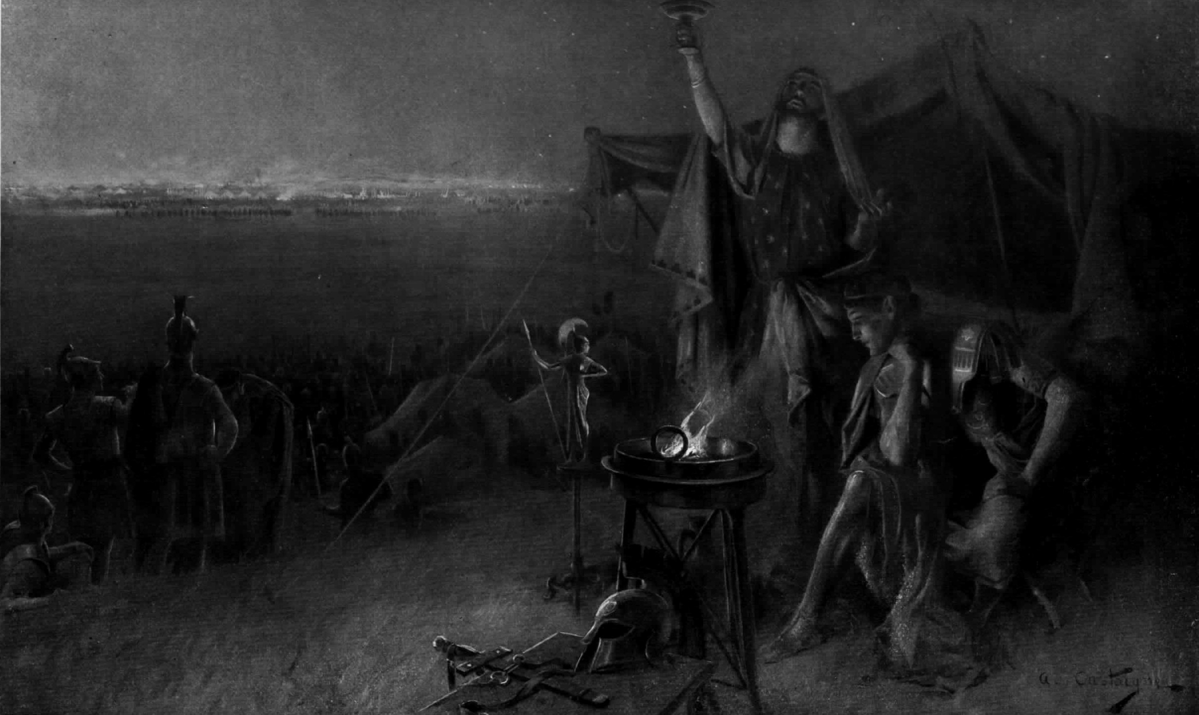 Alexander at the altar fire on the eve of the battle of Gaugamela