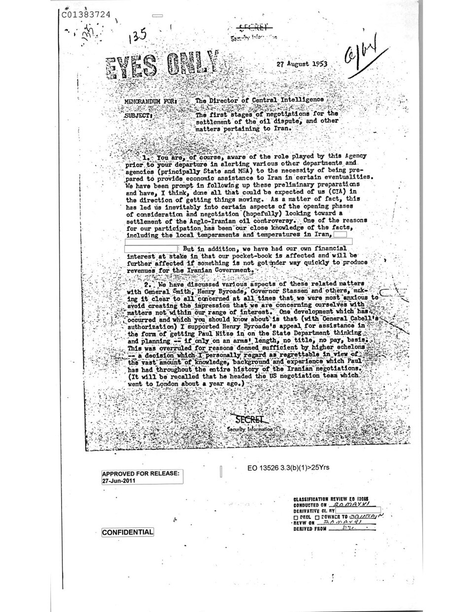 The first stages of negotiations for the settlement of the oil dispute, and other matters pertaining to Iran