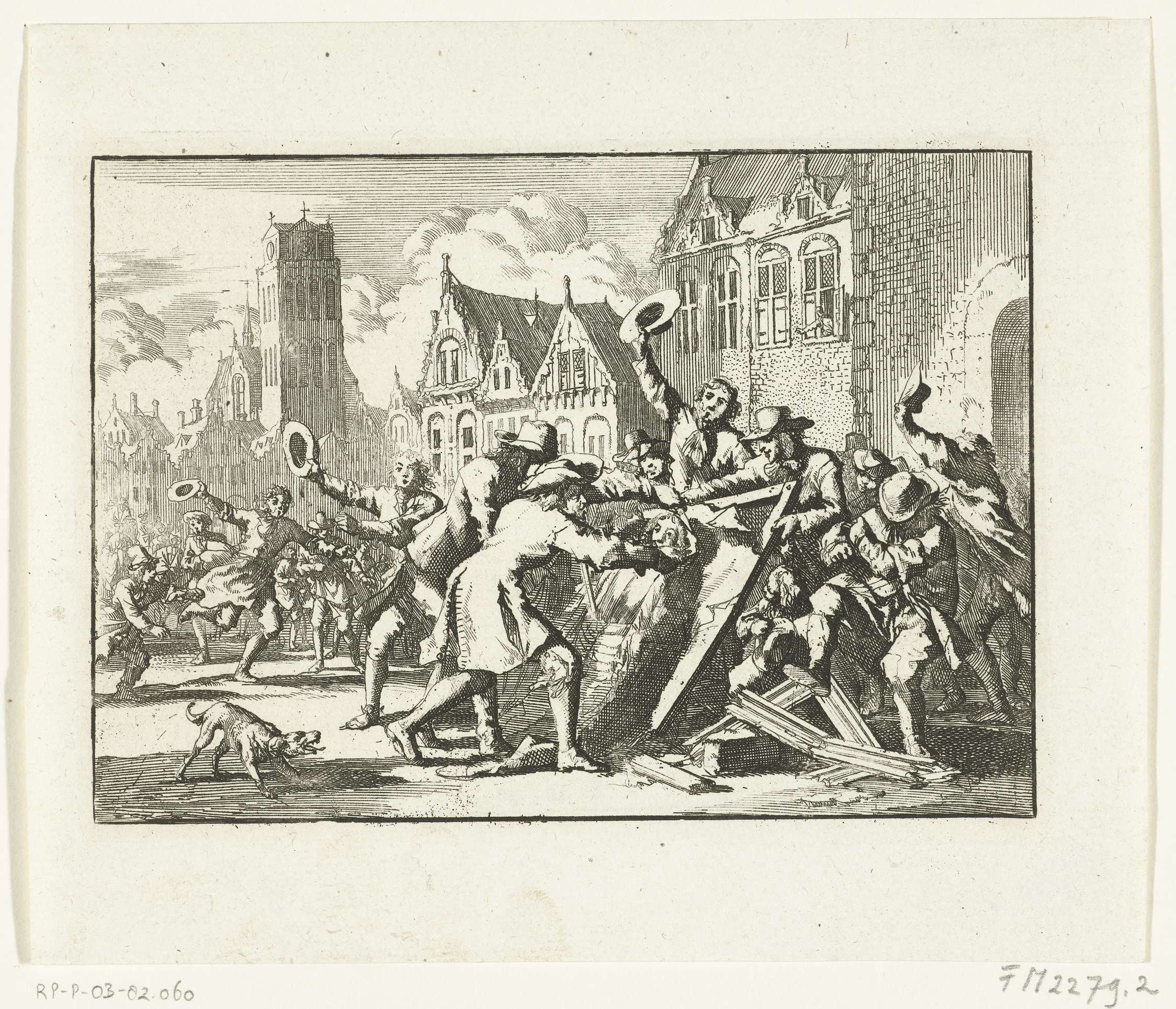 Destruction by the people in Dordrecht of the painting in honor of Cornelis de Witt