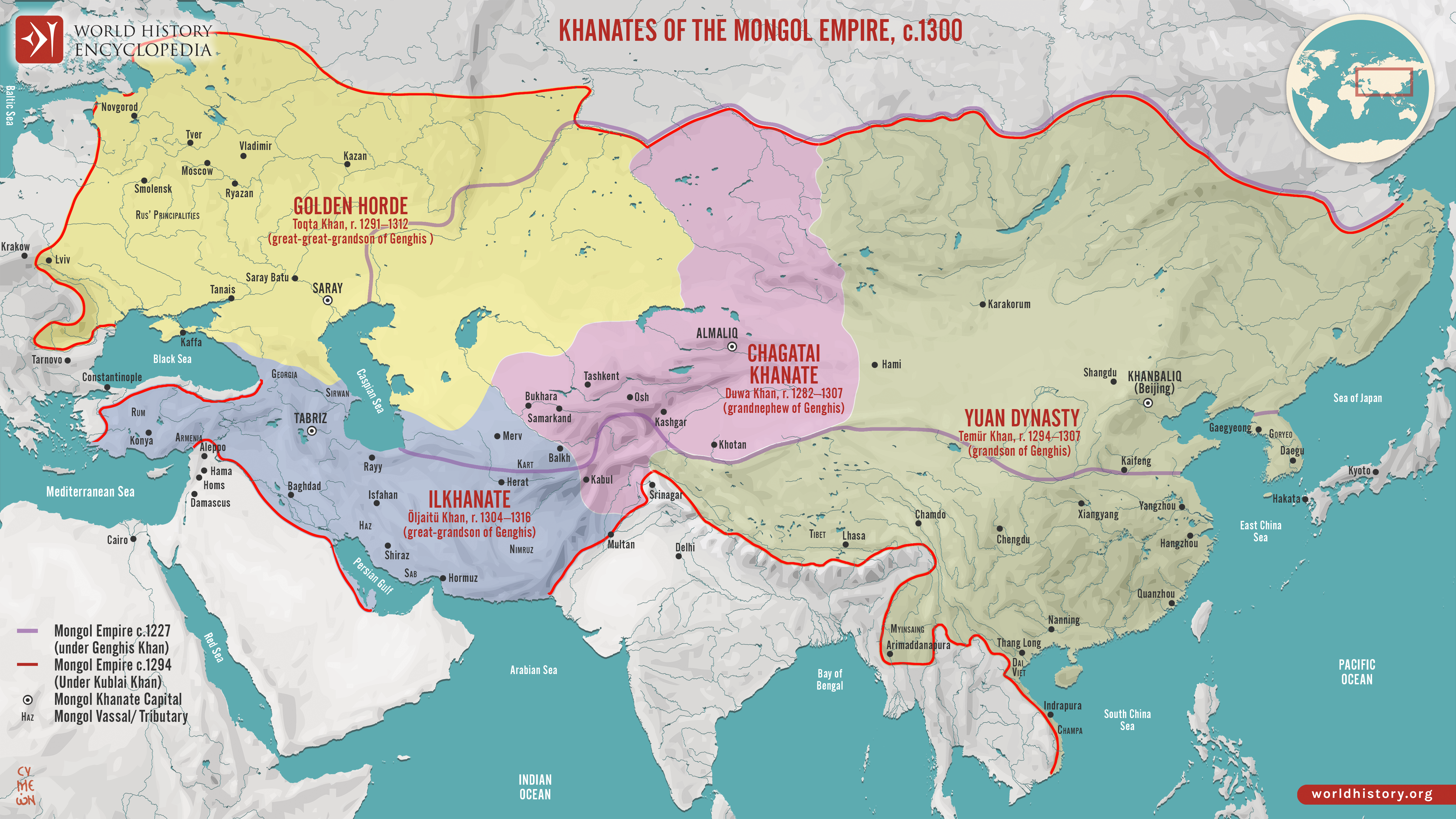 Map of Four Khanates of Mongol Empire