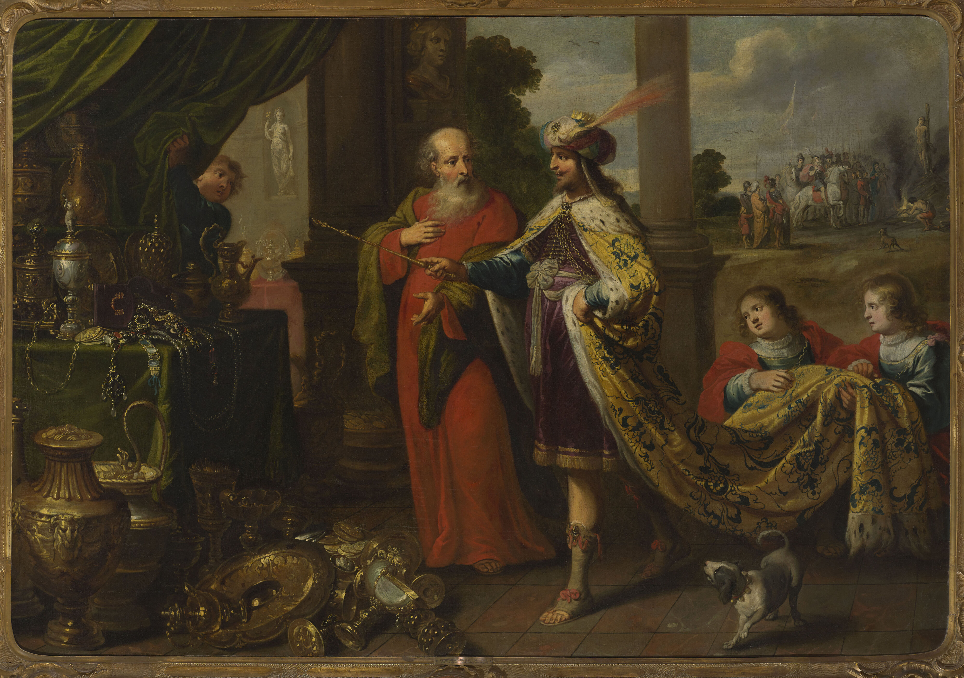 Croesus showing his treasures to Solon