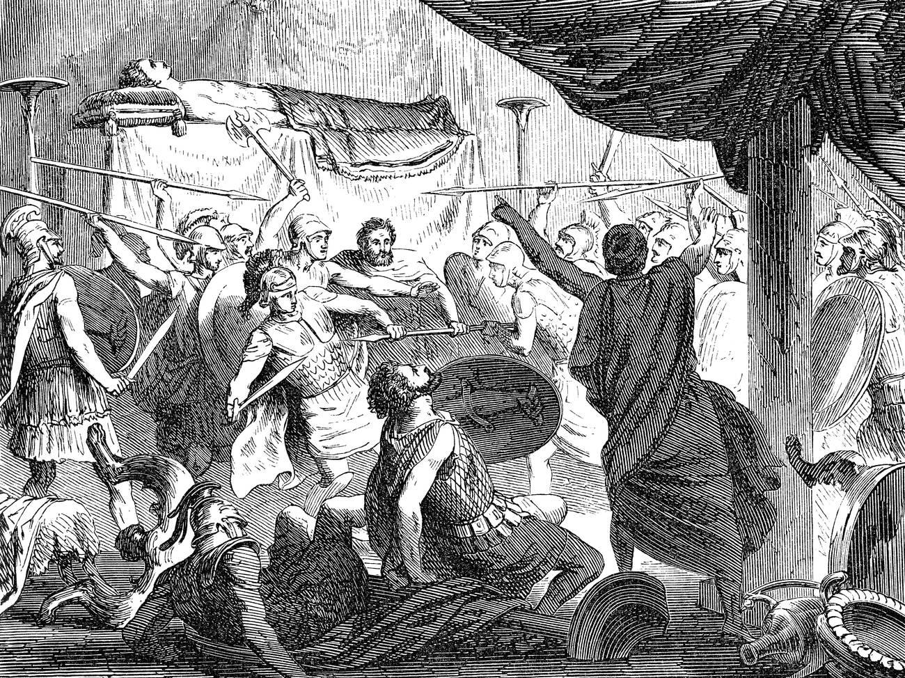 Fight in Alexander's death chamber provoked by Meleager