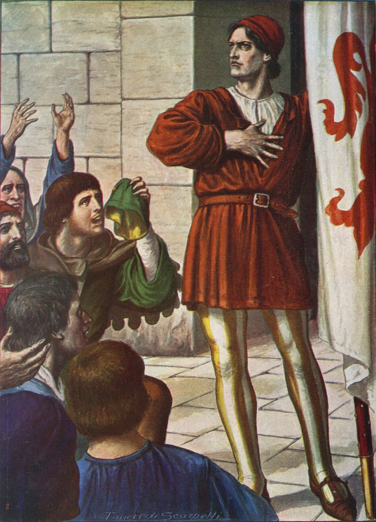 Michele di Lando in front of a jubilant crowd