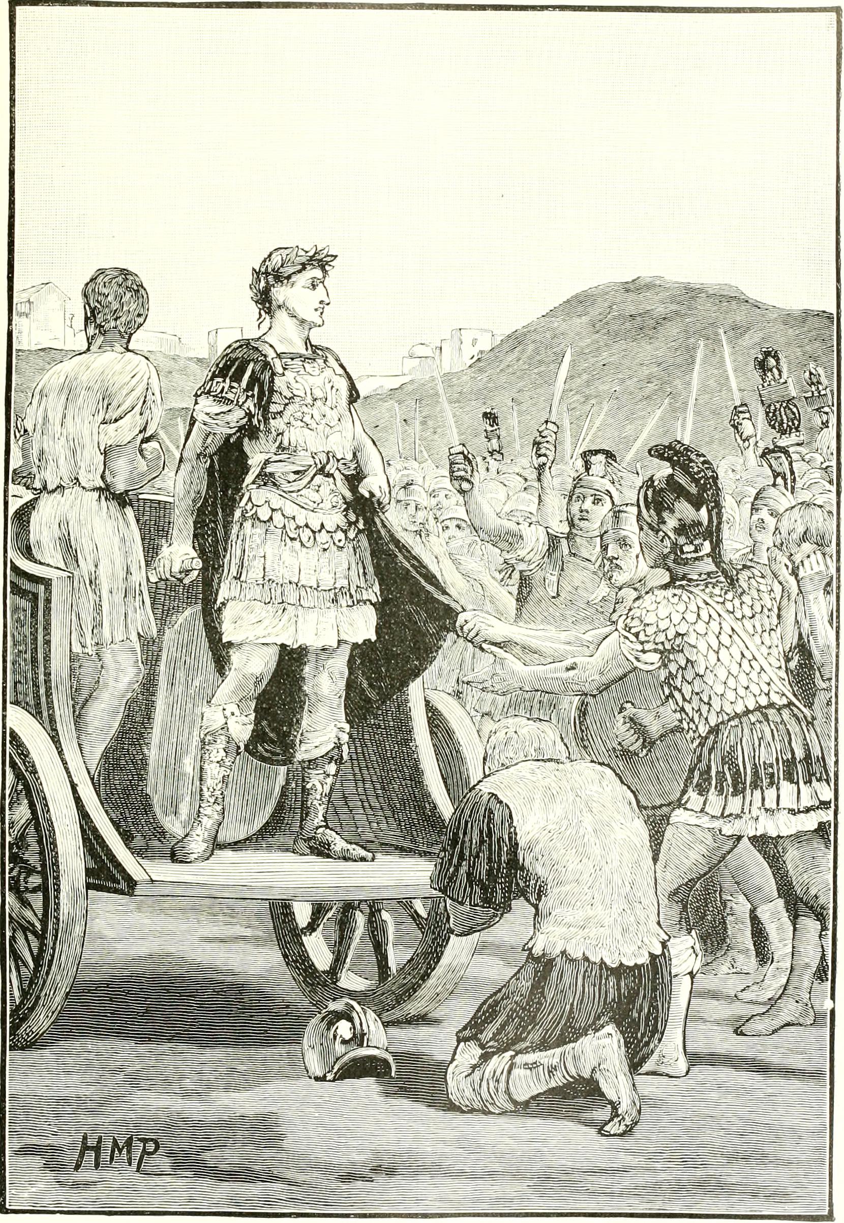 Julius Caesar quells a mutiny of his 10 legion veterans in Campius Martius